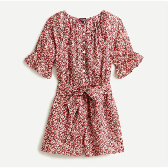 J. CREW x LIBERTY FABRICSDitsy Red White Floral Button Down RomperMedium